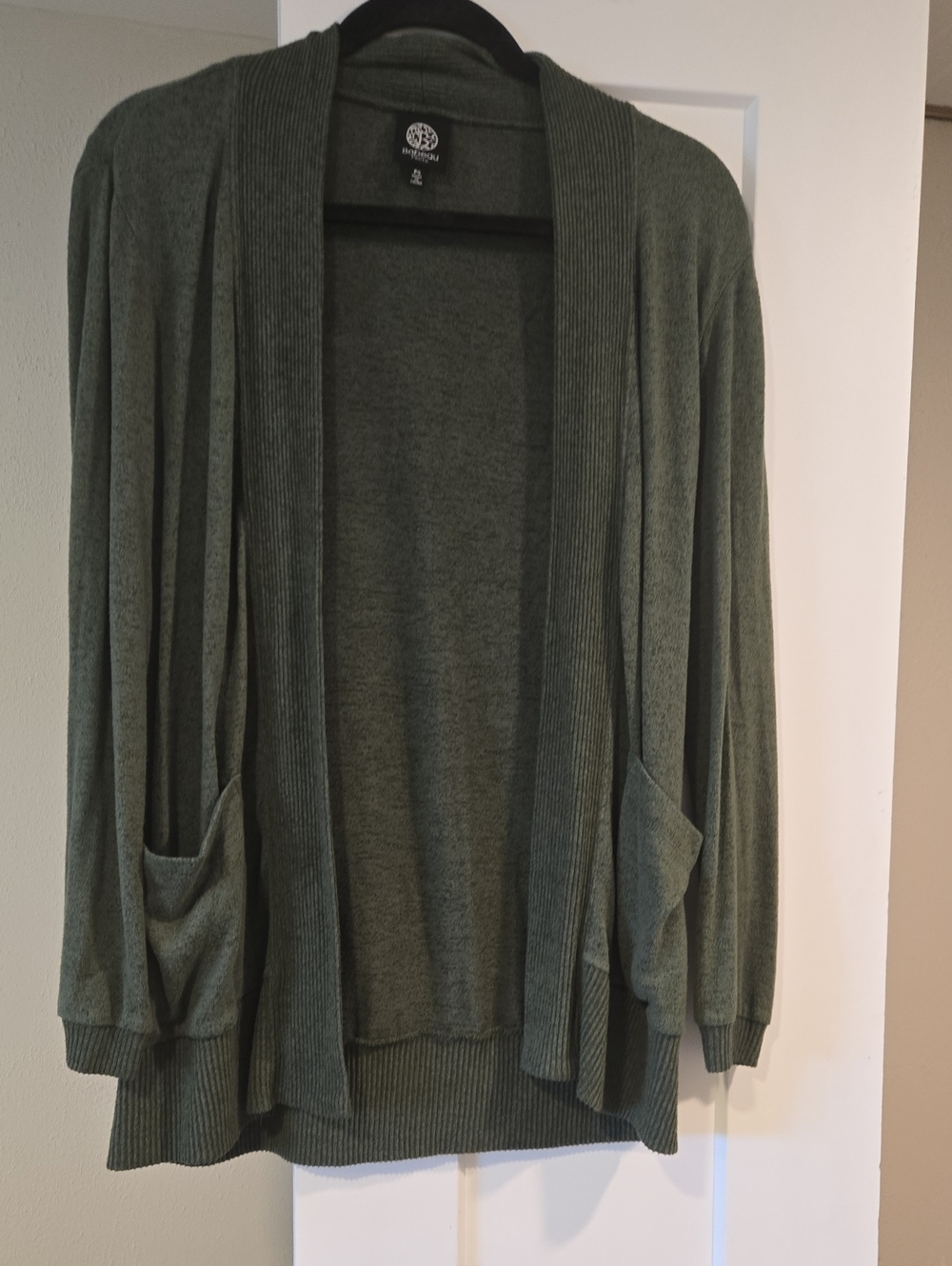 Cozy Open-Front Women's Cardigan Sweater - Dark Olive Green Petite Small